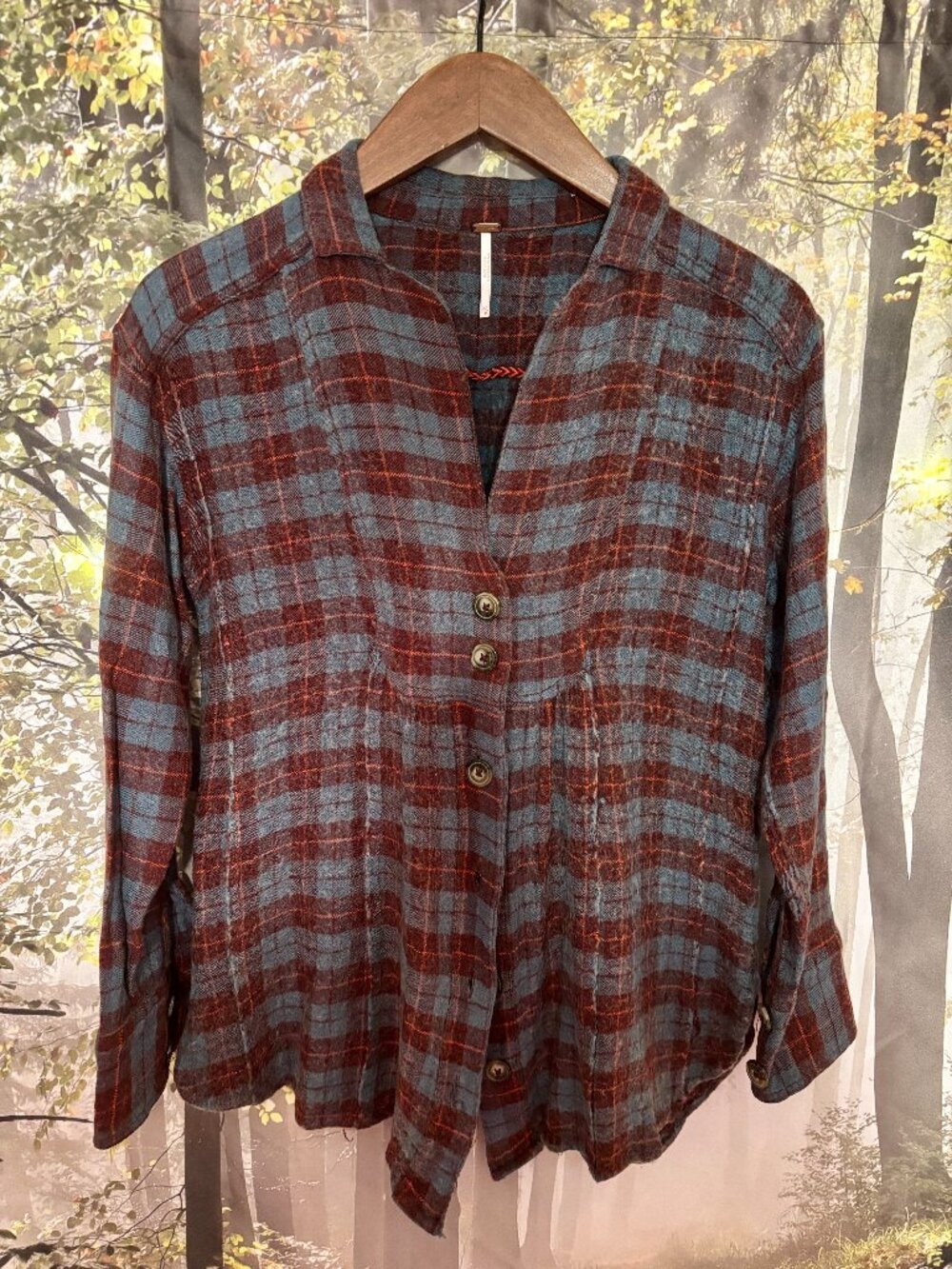 Free People Plaid Tunic Blouse